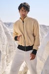 Dash and Dot_Beige 100% Polyester Plain Sherpa Bomber Jacket  _Online_at_Aza_Fashions