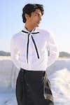 Dash and Dot_White 100% Organic Cotton Contrast Bow Tie Shirt  _Online_at_Aza_Fashions