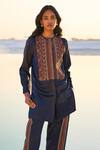 Dash And Dot_Blue Tencel Embroidery Round Neck Geometric Tunic With Pant _Online_at_Aza_Fashions