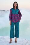 Dash And Dot_Multi Color Cotton, Tencel Embroidery Collared Toub Block Print Top And Pant Set _Online_at_Aza_Fashions