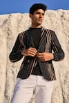 Dash and Dot_Black 100% Polyester Textured Stripe Pattern Blazer  _Online_at_Aza_Fashions