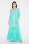 Bha Sha_Blue Georgette, Net Sequins, Chandani Full Sleeve Embroidered Jacket Sharara Set _Online_at_Aza_Fashions
