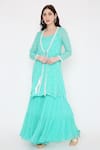 Buy_Bha Sha_Blue Georgette, Net Sequins, Chandani Full Sleeve Embroidered Jacket Sharara Set _Online_at_Aza_Fashions