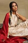 Weaver Story_Beige Dupatta Organza, Handwoven Pure Chanderi, Kurta Lining Cotton Set _Online_at_Aza_Fashions