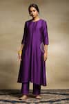 Weaver Story_Purple Dupatta Organza, Handwoven Pure Chanderi, Kurta Embroidered Pockets Set _Online_at_Aza_Fashions