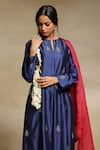 Weaver Story_Blue Dupatta Organza, Handwoven Pure Chanderi, Kurta Lining Embroidered Set _Online_at_Aza_Fashions