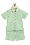 Charkhee_Green Spread Collar Shirt And Shorts Set For Boys_Online_at_Aza_Fashions