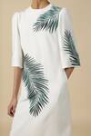 Buy_Shahin Mannan_White Satin, Crepe Embroidery Round Neck Big Leaf Dress 