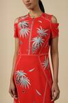 Shahin Mannan_Red Crepe Embroidery Round Neck Leaf And Fruit Cold Shoulder Dress _Online_at_Aza_Fashions