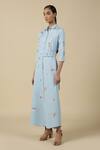 Shahin Mannan_Blue Crepe Embroidery Collared Eucalyptus Shirt Dress With Buckle Belt _at_Aza_Fashions