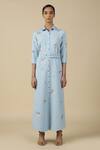 Buy_Shahin Mannan_Blue Crepe Embroidery Collared Eucalyptus Shirt Dress With Buckle Belt 