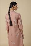 Shahin Mannan_Pink Crepe Embroidery Shawl Neck Eucalyptus Collar Dress _Online_at_Aza_Fashions