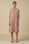 Shop_Shahin Mannan_Pink Crepe Embroidery Shawl Neck Eucalyptus Collar Dress _Online_at_Aza_Fashions