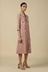 Shahin Mannan_Pink Crepe Embroidery Shawl Neck Eucalyptus Collar Dress _at_Aza_Fashions