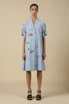 Shahin Mannan_Blue Cotton Embroidery Collared Funky Pattern Panelled Dress _Online_at_Aza_Fashions