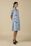 Buy_Shahin Mannan_Blue Cotton Embroidery Collared Funky Pattern Panelled Dress _Online_at_Aza_Fashions
