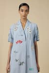 Shahin Mannan_Blue Cotton Embroidery Collared Funky Pattern Panelled Dress _at_Aza_Fashions