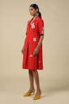 Shahin Mannan_Red Crepe Embroidery Collared Funky Pattern Dress _Online_at_Aza_Fashions