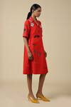 Buy_Shahin Mannan_Red Crepe Embroidery Collared Funky Pattern Dress _Online_at_Aza_Fashions