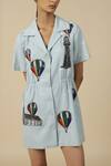 Shahin Mannan_Blue Denim Embroidery Collared Colorful Air Balloons Summer Coat Dress _Online_at_Aza_Fashions