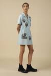 Shop_Shahin Mannan_Blue Denim Embroidery Collared Colorful Air Balloons Summer Coat Dress _Online_at_Aza_Fashions