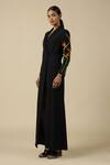 Shahin Mannan_Black Polyester Embroidery Shawl Neck Bird Of Paradise Full Sleeve Dress _at_Aza_Fashions
