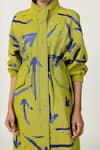 Buy_Shahin Mannan_Green Denim Embroidery High Neck Arrow Parka Dress _Online_at_Aza_Fashions