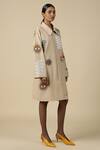 Buy_Shahin Mannan_Beige Poplin Embroidery Split V-neck Abstract Shapes Oversized Jacket Dress _Online_at_Aza_Fashions