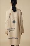 Buy_Shahin Mannan_Beige Poplin Embroidery Split V-neck Abstract Shapes Oversized Jacket Dress 