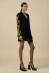 Shop_Shahin Mannan_Black Japanese Crepe Embroidered Bird Of Paradise V Neck Coat Dress  _Online_at_Aza_Fashions