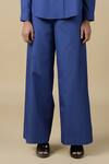 Buy_Shahin Mannan_Blue Poplin Plain Flared Pant _Online_at_Aza_Fashions