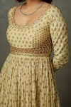 Shop_RI.Ritu Kumar_Beige Cotton, Silk, Viscose Embroidery Round Neck Zardozi Anarkali Set _Online_at_Aza_Fashions