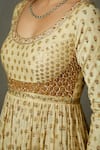 RI.Ritu Kumar_Beige Cotton, Silk, Viscose Embroidery Round Neck Zardozi Anarkali Set _at_Aza_Fashions