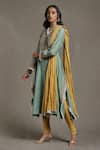 Ritu Kumar_Green Kurta Handloom Cotton Chanderi Embroidered Floral V Neck Set _Online_at_Aza_Fashions