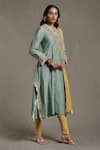 Buy_Ritu Kumar_Green Kurta Handloom Cotton Chanderi Embroidered Floral V Neck Set _Online_at_Aza_Fashions