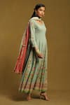 Buy_Ritu Kumar_Green Cotton Satin, Viscose Embroidery, Tassels Scoop Floral Print Anarkali Set _Online_at_Aza_Fashions
