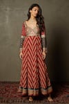 RI.Ritu Kumar_Red Viscose Printed Chevron Leaf Neck Satnam Anarkali Set _Online_at_Aza_Fashions