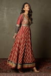 Buy_RI.Ritu Kumar_Red Viscose Printed Chevron Leaf Neck Satnam Anarkali Set _Online_at_Aza_Fashions