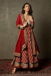 Shop_RI.Ritu Kumar_Red Viscose Printed Chevron Leaf Neck Satnam Anarkali Set _Online_at_Aza_Fashions