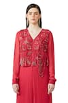 Buy_Rohit Gandhi + Rahul Khanna_Pink Silk, Georgette Embroidery V-neck Dori Embellished Kurta And Pant Set _Online_at_Aza_Fashions