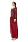 Rohit Gandhi + Rahul Khanna_Maroon Silk Georgette Embellished Sequin Round Overlap Asymmetric Ombre Tunic _Online_at_Aza_Fashions