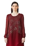 Buy_Rohit Gandhi + Rahul Khanna_Maroon Silk Georgette Embellished Sequin Round Overlap Asymmetric Ombre Tunic _Online_at_Aza_Fashions