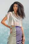 Buy_Ikai by Ragini Ahuja_Ivory Cotton Silk Chanderi Nile Kaftan Crop Top And Bralette Set  _Online_at_Aza_Fashions