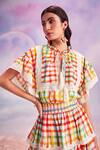 Buy_House Of Eda_Multi Color 70% Linen Chequered Marnie Pattern Top And Skirt Set _Online_at_Aza_Fashions