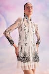 House of eda_Ivory Shell 100% Nylon Embroidery Chantilly Lace Stand Lia Dress  _Online_at_Aza_Fashions