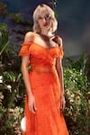 House of eda_Orange Shell 100% Nylon Embroidery Floral Lace Sweetheart Neck Dress _Online_at_Aza_Fashions