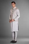 More Mischief_Grey Silk Linen Embroidery Bundi And Kurta Set  _Online_at_Aza_Fashions