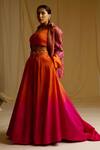 Megha Bansal_Orange Raw Silk Kaashi Jacket Ombre Lehenga Set_at_Aza_Fashions