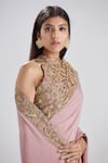 Buy_Megha Bansal_Pink Crepe Hand Embroidered Zardozi Work Noor Vrit Saree And Blouse Set _Online_at_Aza_Fashions