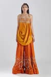 Buy_Megha Bansal_Orange Raw , Chanderi Zardozi Work Gerua Inya Kurta And Sharara Set _Online_at_Aza_Fashions